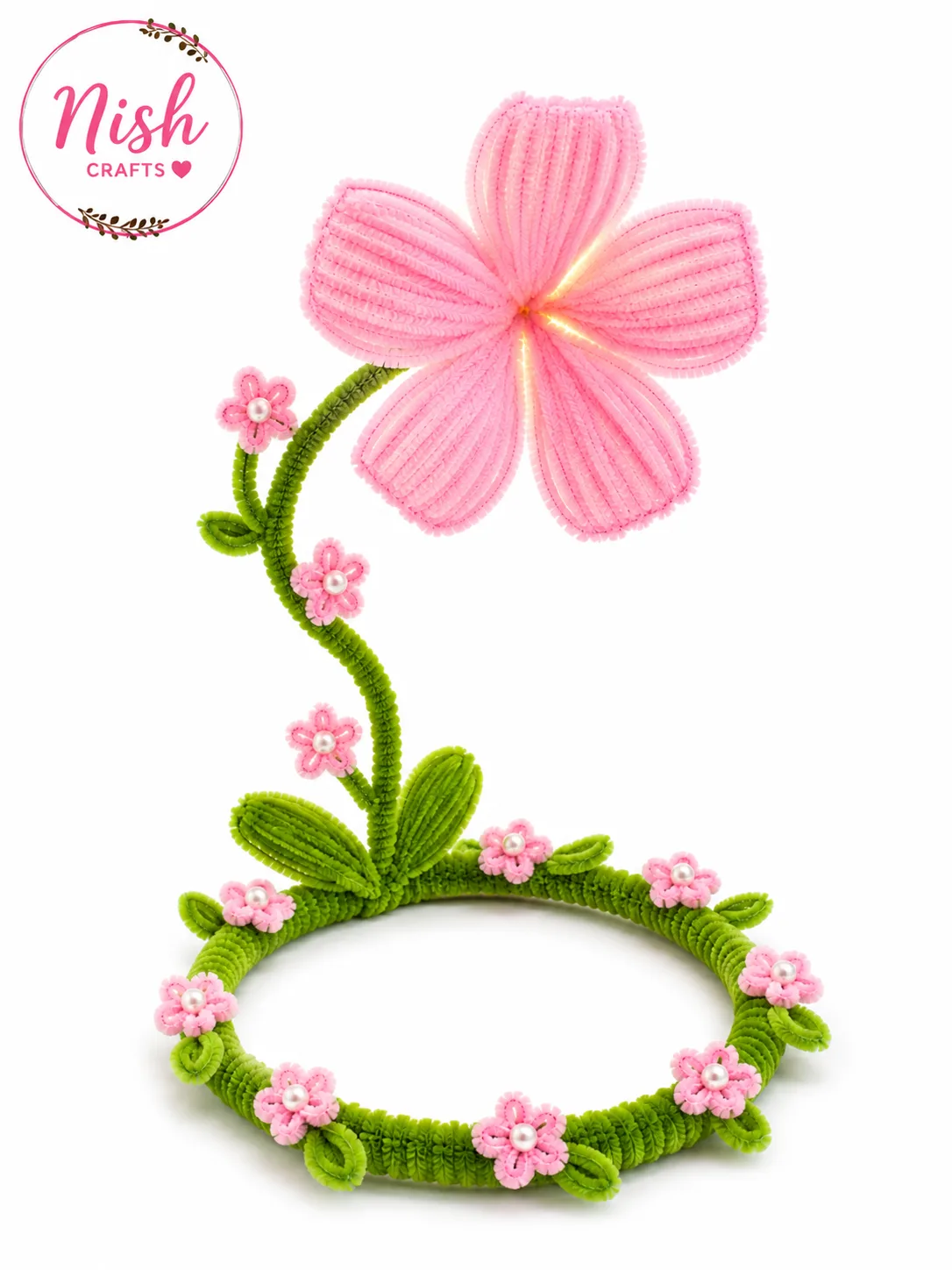 Nish Crafts Handmade Pink Pipe Cleaner Flower Stand