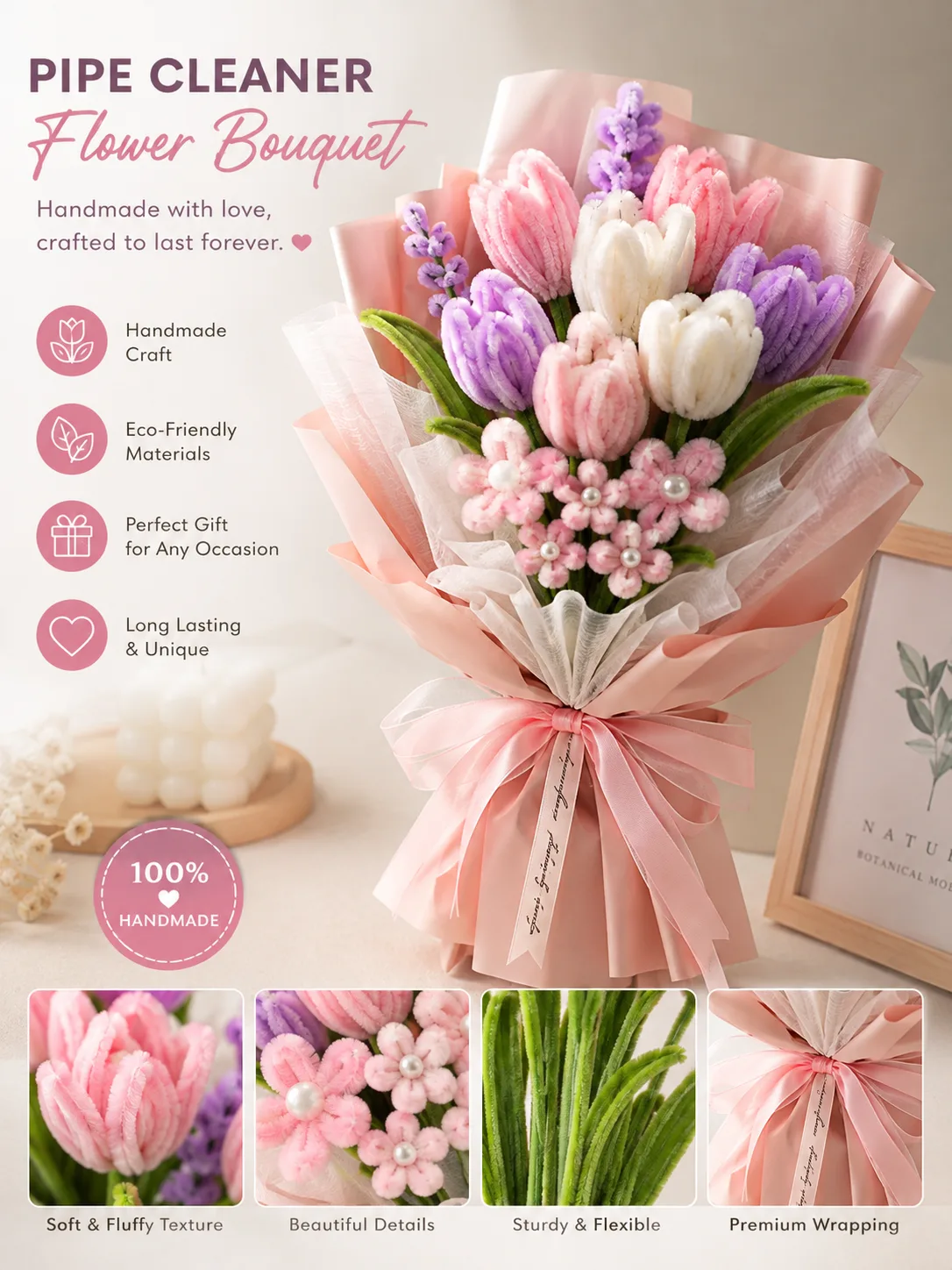 Handmade Pipe Cleaner Tulip Flower Bouquet – Everlasting Floral Gift