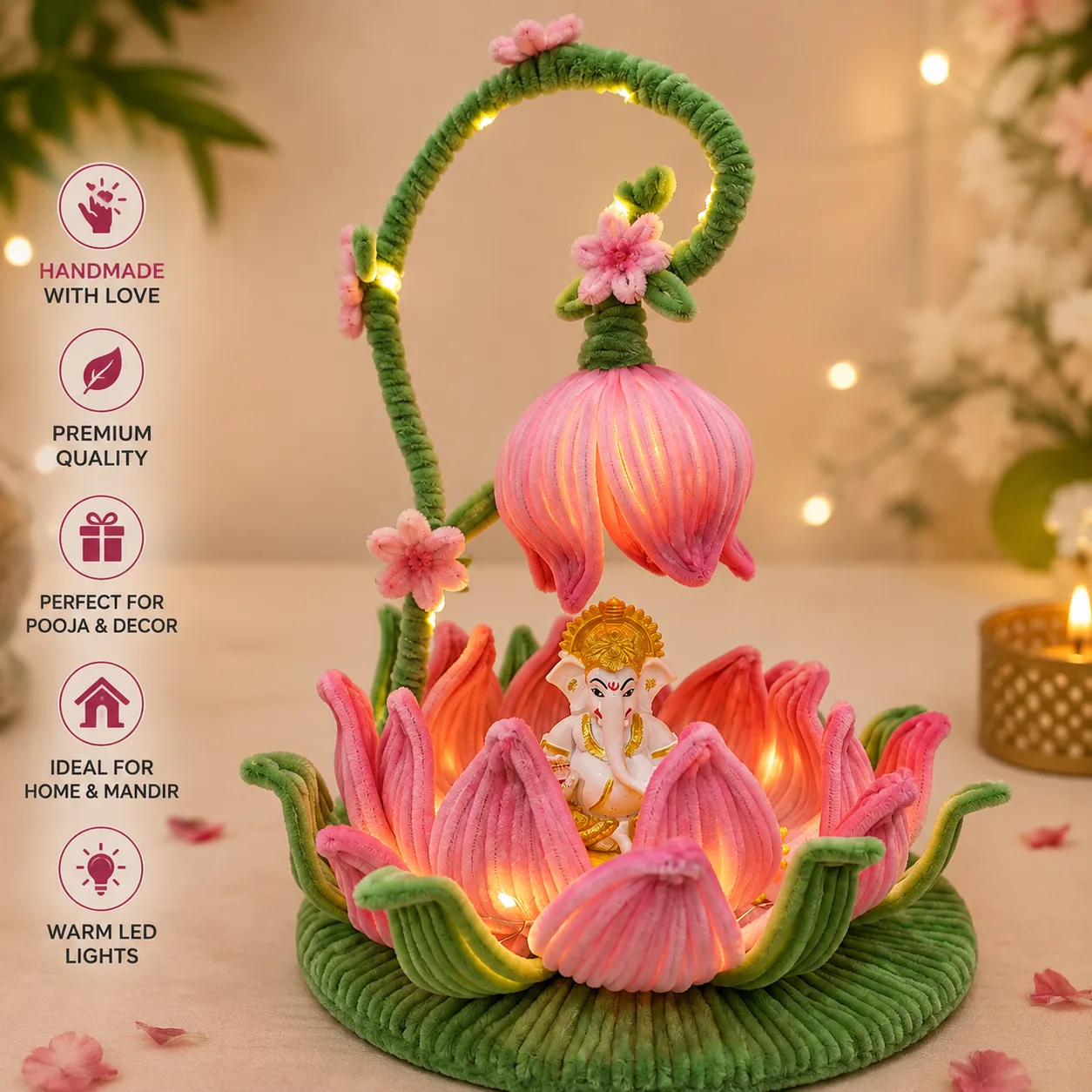 Handmade Lotus LED Aasan – Pooja & Home Decor